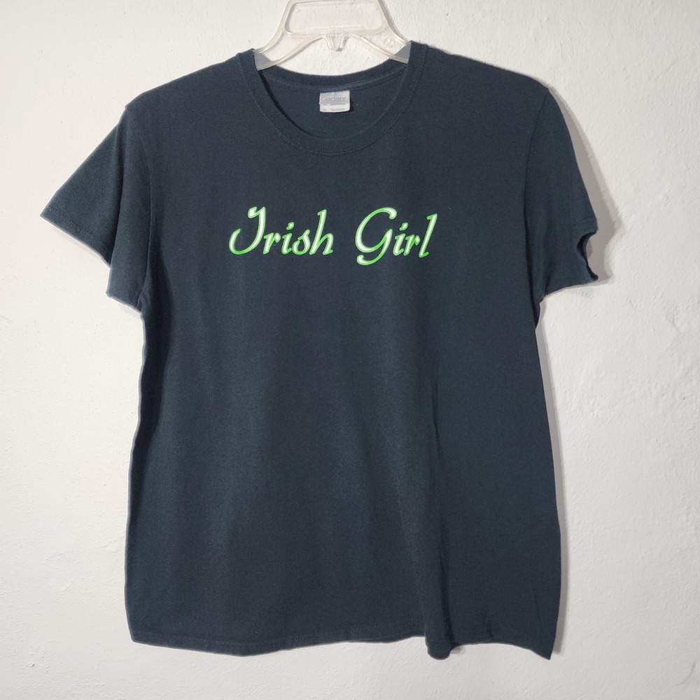 Gildan T Shirt XL Cotton Navy Blue Irish‎ Girl Graphic Front Back Quote Tee
